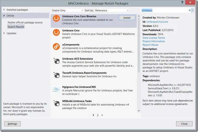 Search Umbraco NuGet package