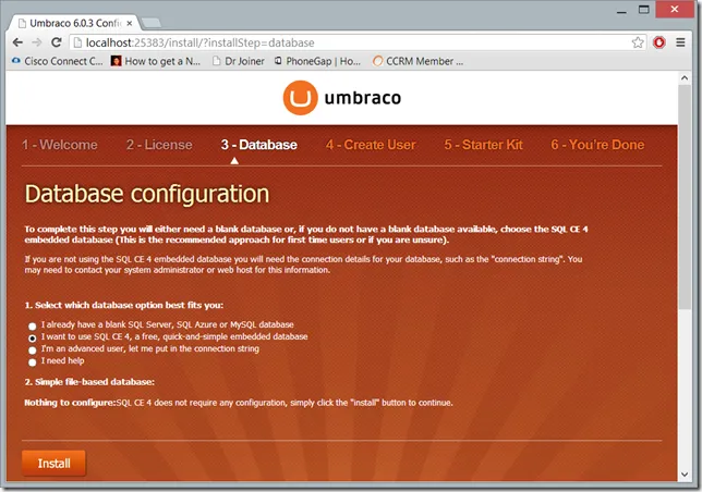 Umbraco Installation – Database configuration