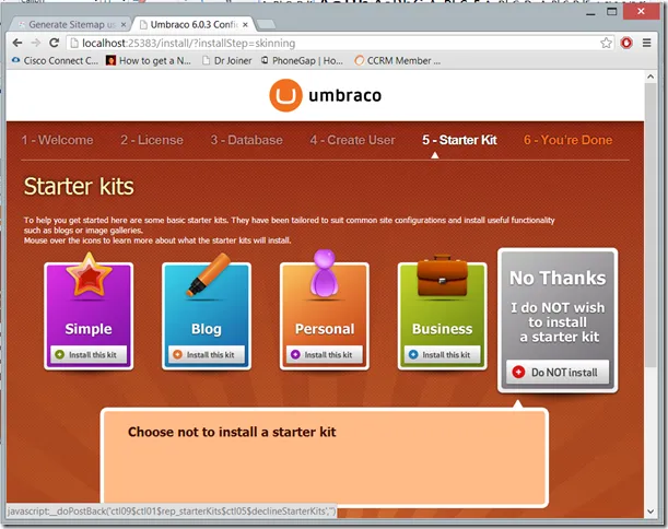 Do not Install a start kit