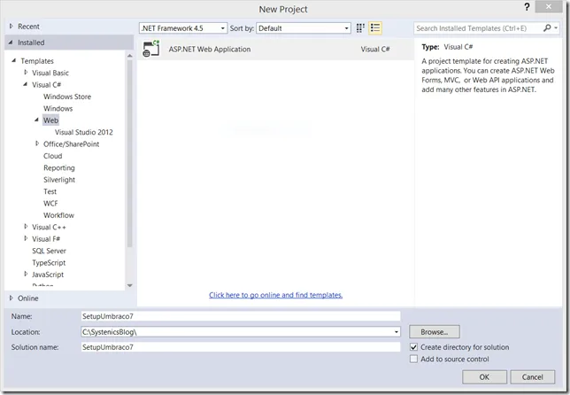 Create new ASP.NET Web Application Project