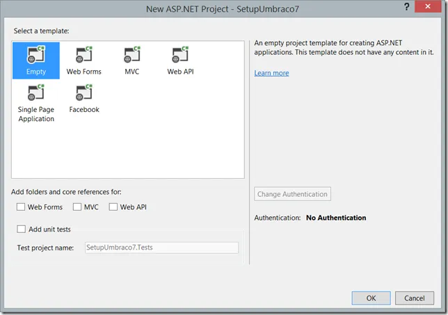 Select Empty template