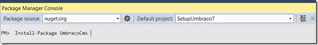 Run command on Package Manager to download and install Umbraco 7