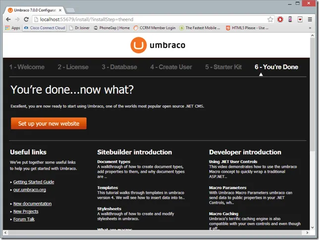 Umbraco 7 Installation Complete