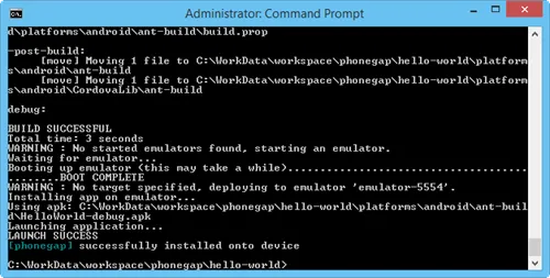Phonegap Run Android Success