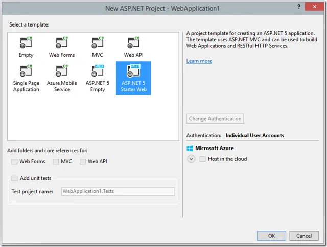 New ASP.NET Project dialog