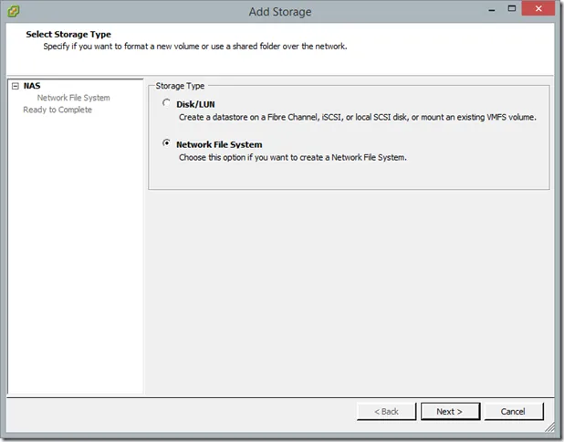 Add Storage wizard step 1