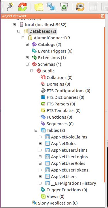 PGAdmin3 AlumniConnectDB Schema