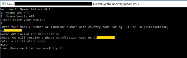 Output for Verify API Sample
